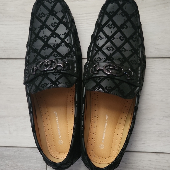 Alberto Fellini Black Patterned Loafers for Men - Picture 1 of 5